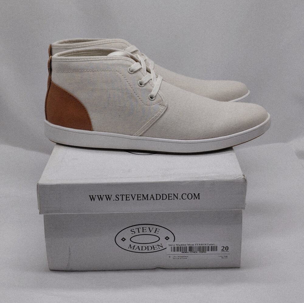 Steve Madden Ferrin Mens High Top Sneakers 9.5 Beige Canvas Chukka Lace Up Shoes